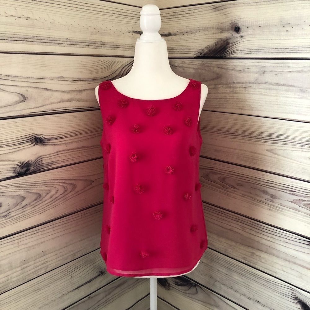 Talbots Pink Flower Pom Pom Tank XS